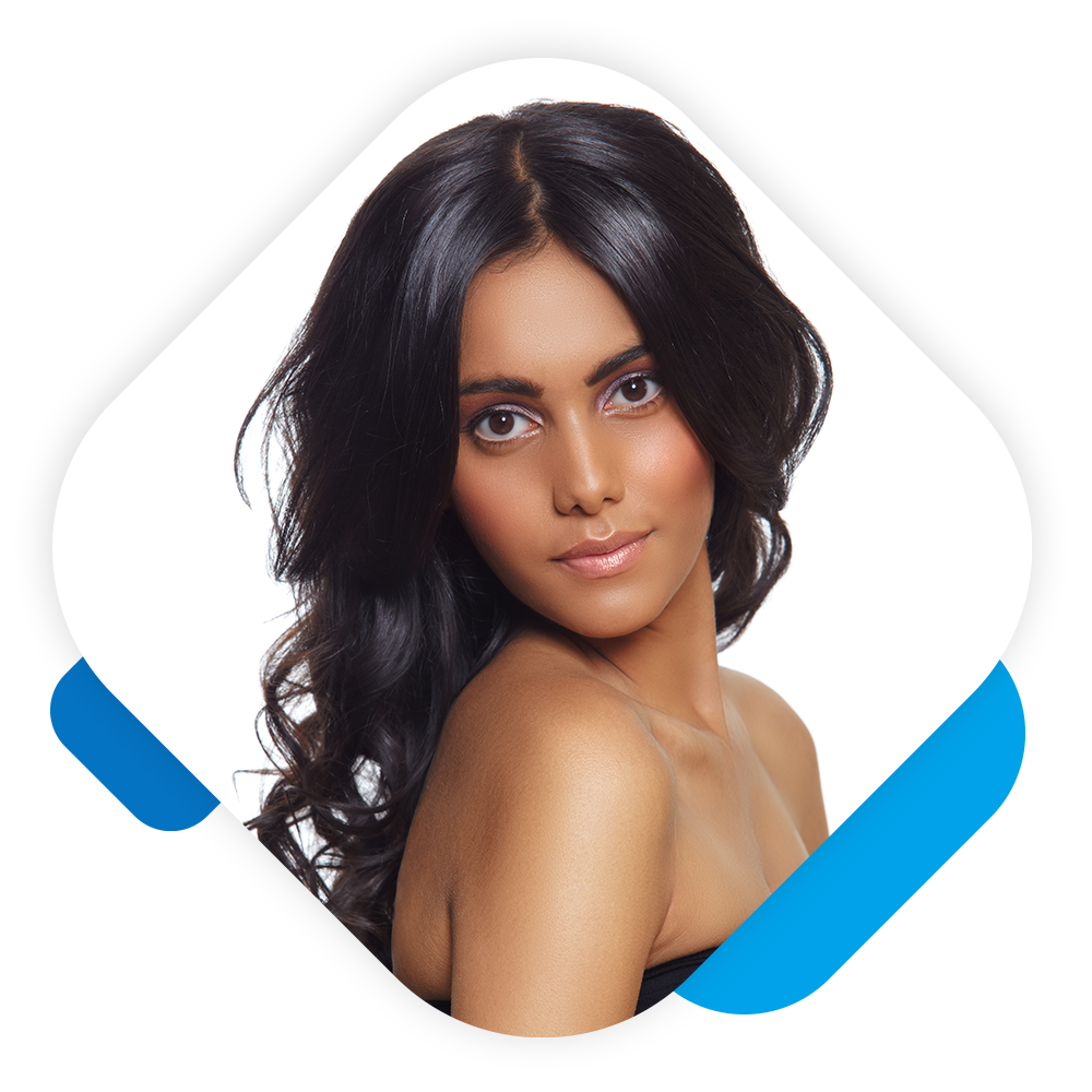 Beautiful woman with long black curly hair