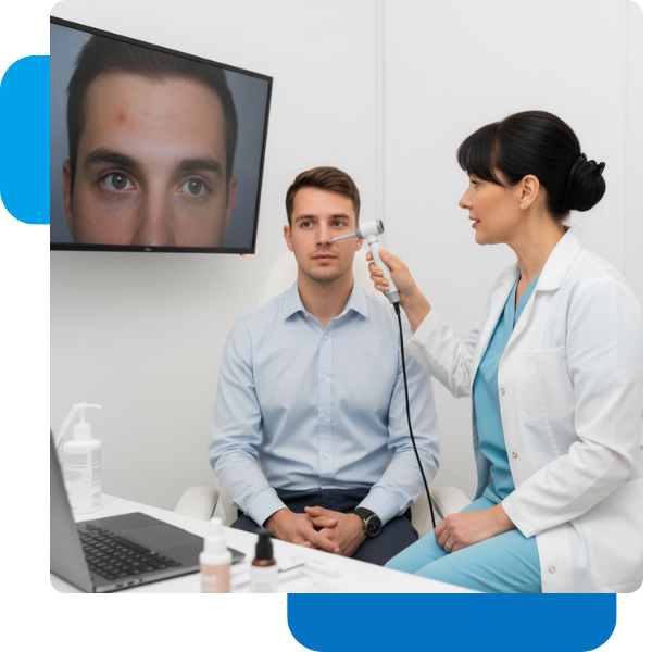 dermatologist consulting with patient about scalp health